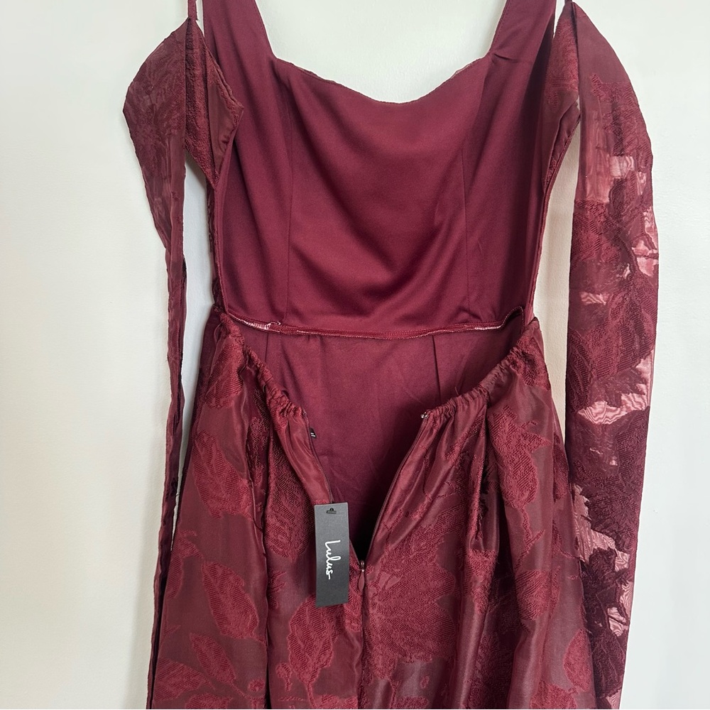 NWT Lulus Perfected Aura Red Jacquard Tie-Back Maxi Dress with Pockets - Picture 9 of 16